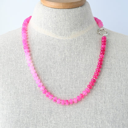 Shaded Pink Gemstone Hand Knotted Necklace & Sterling Silver