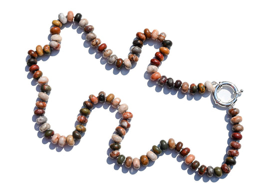 Agate and Red Jasper Hand Knotted Candy Rainbow Necklace