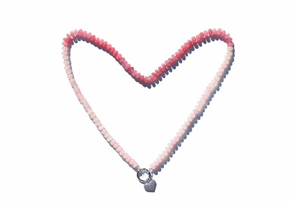 Shades of Pink Gemstone Beaded Necklace with Silver Heart Charm