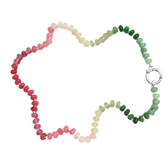 Watermelon colored ombre hand knotted necklace. 20.5 inches long.