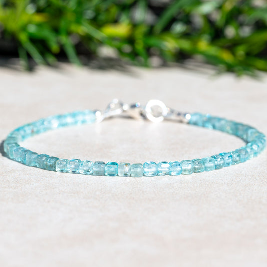 Blue Apatite Cube Beaded Bracelet