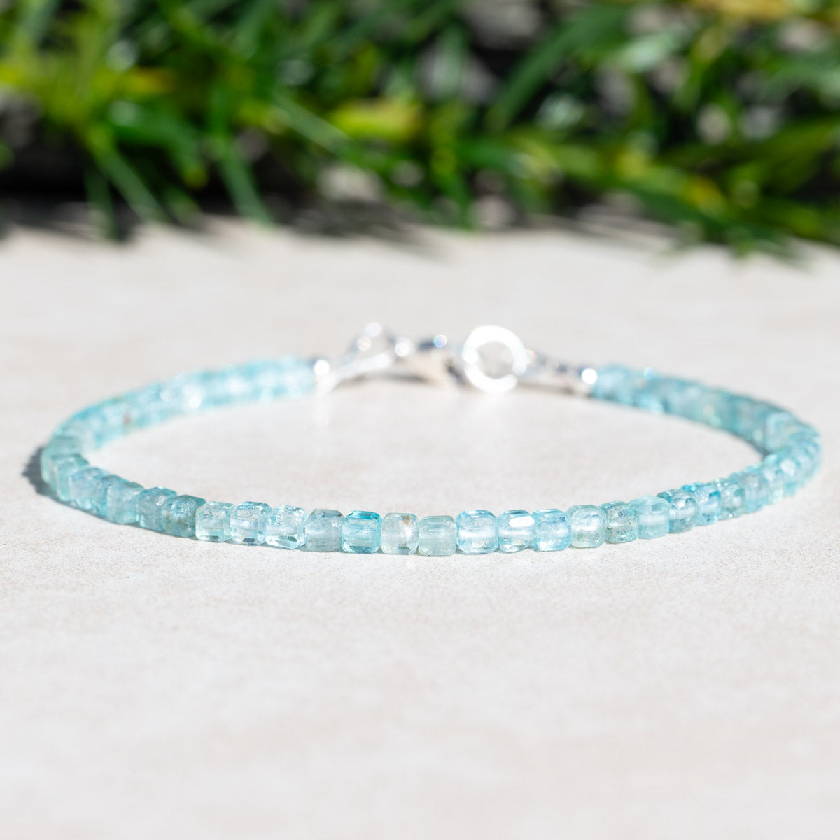 Blue Apatite Cube Beaded Bracelet