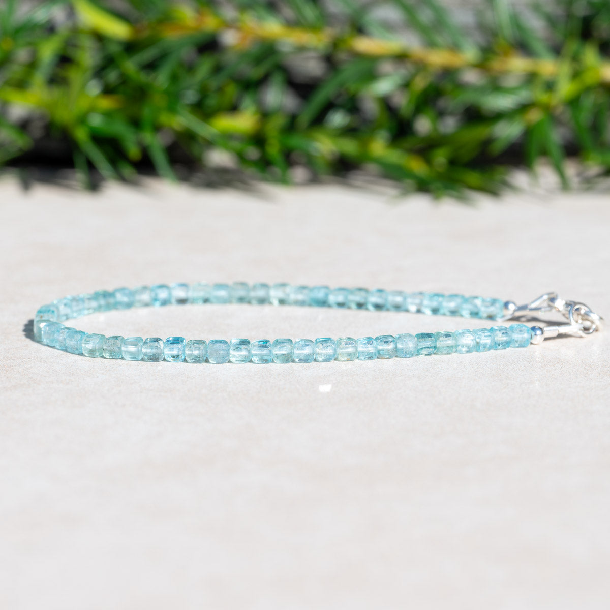 Blue Apatite Cube Beaded Bracelet