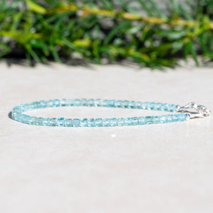 Blue Apatite Cube Beaded Bracelet