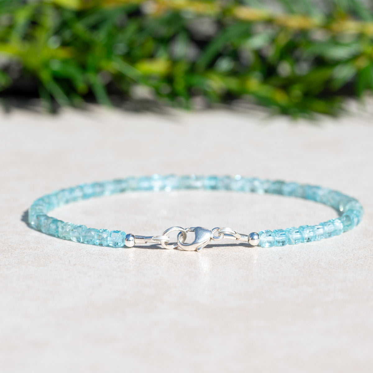 Blue Apatite Cube Beaded Bracelet