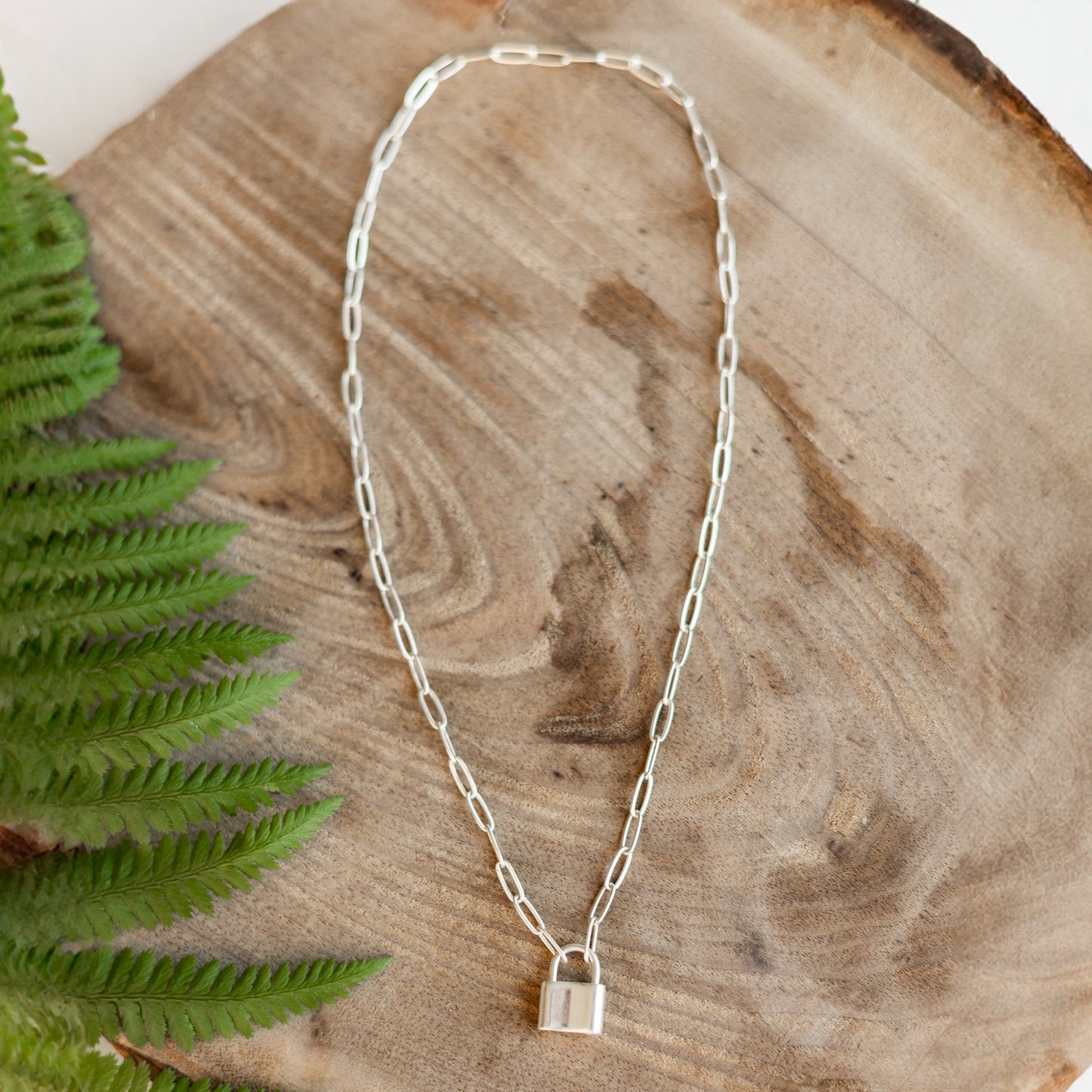 Sterling Silver Paperclip Chain & Padlock Necklace, Symbolizes Independence & Strength