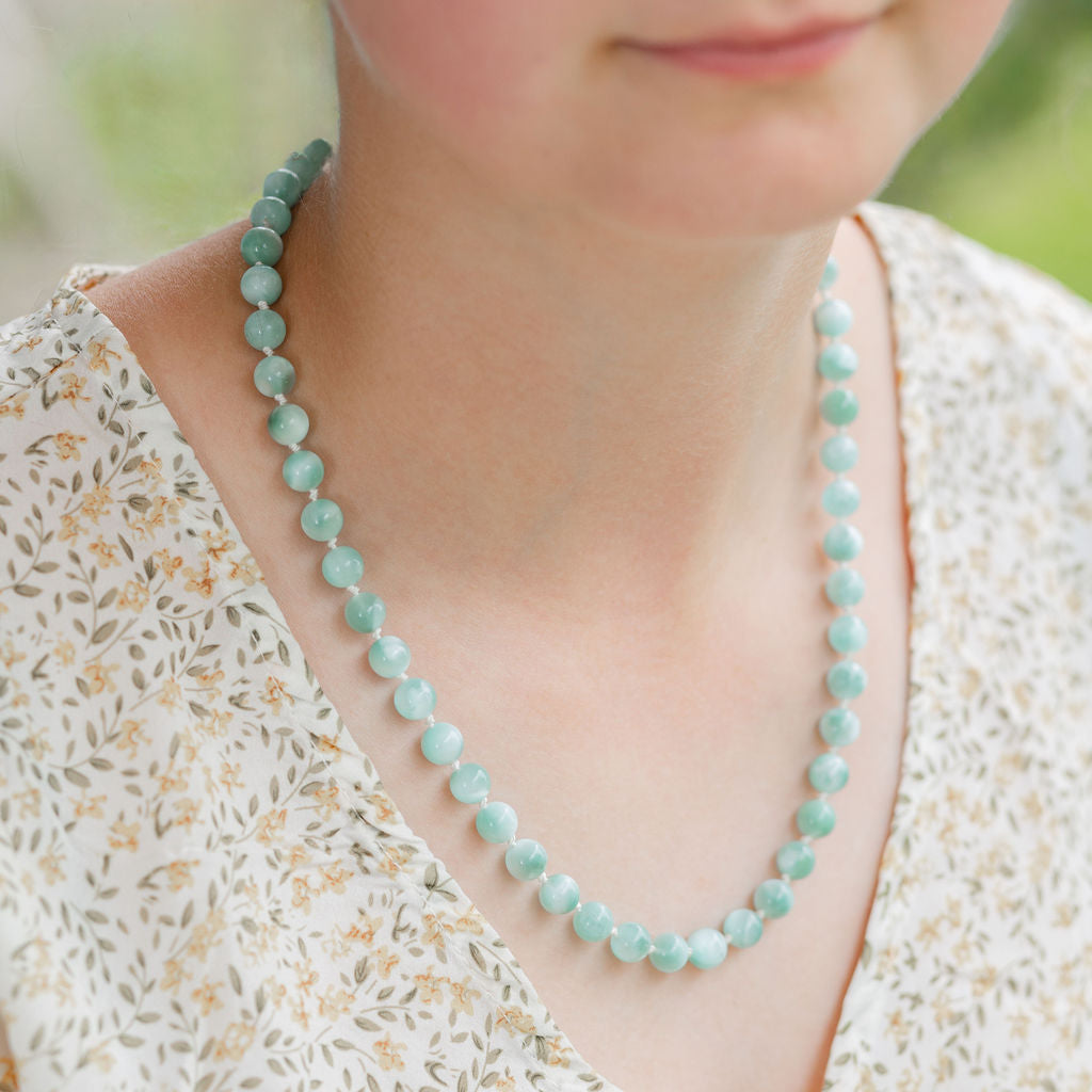 June Birthstone Necklace with Chatoyant Green Moonstone Beads