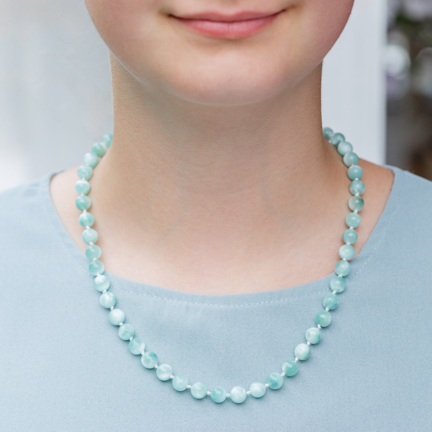 June Birthstone Necklace with Chatoyant Green Moonstone Beads