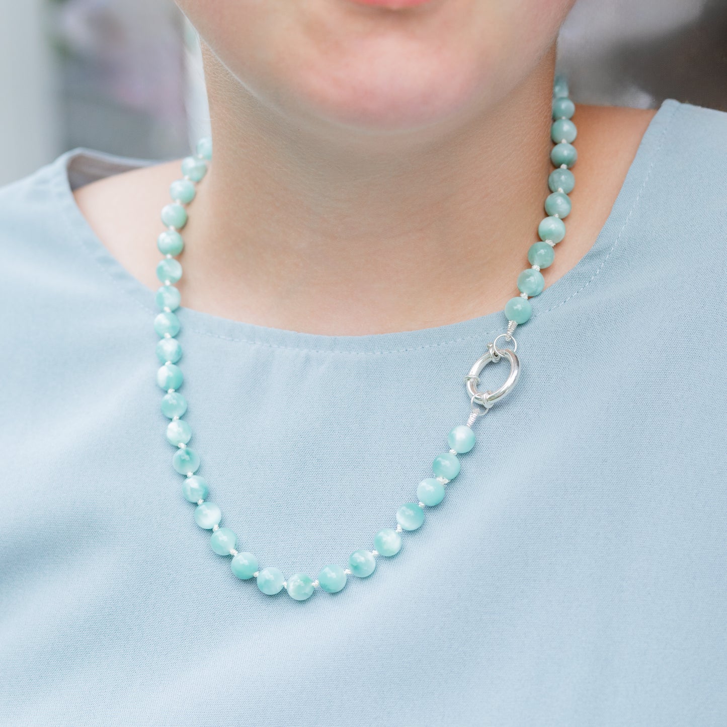 June Birthstone Necklace with Chatoyant Green Moonstone Beads