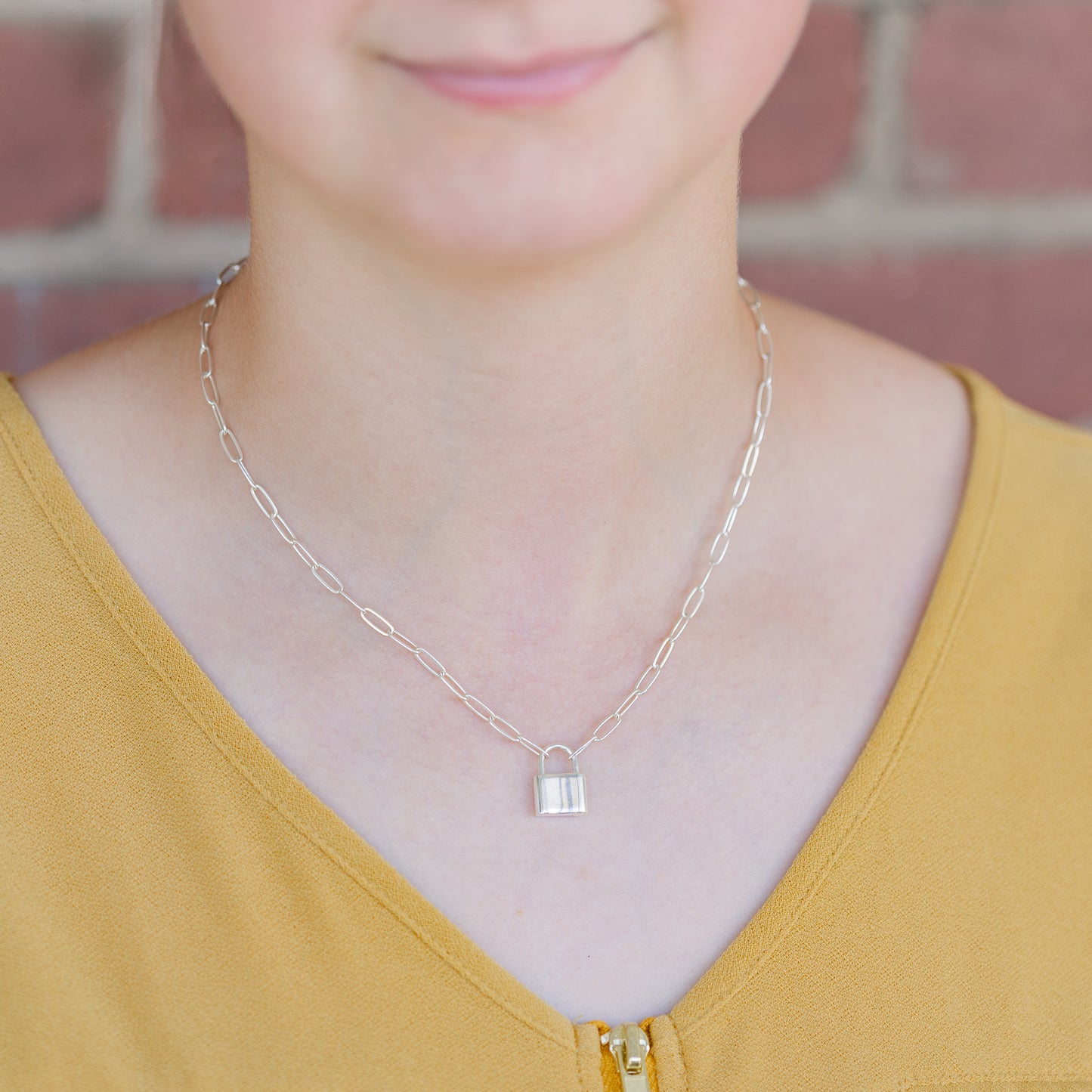 Sterling Silver Paperclip Chain & Padlock Necklace, Symbolizes Independence & Strength