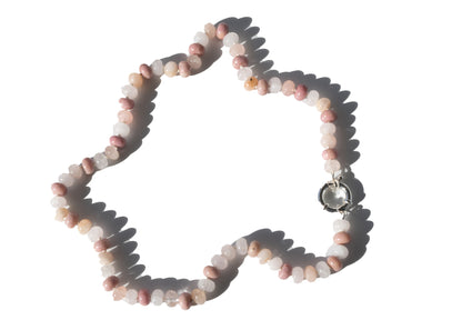 Natural Wood Rhodonite and Agate Hand Knotted Necklace