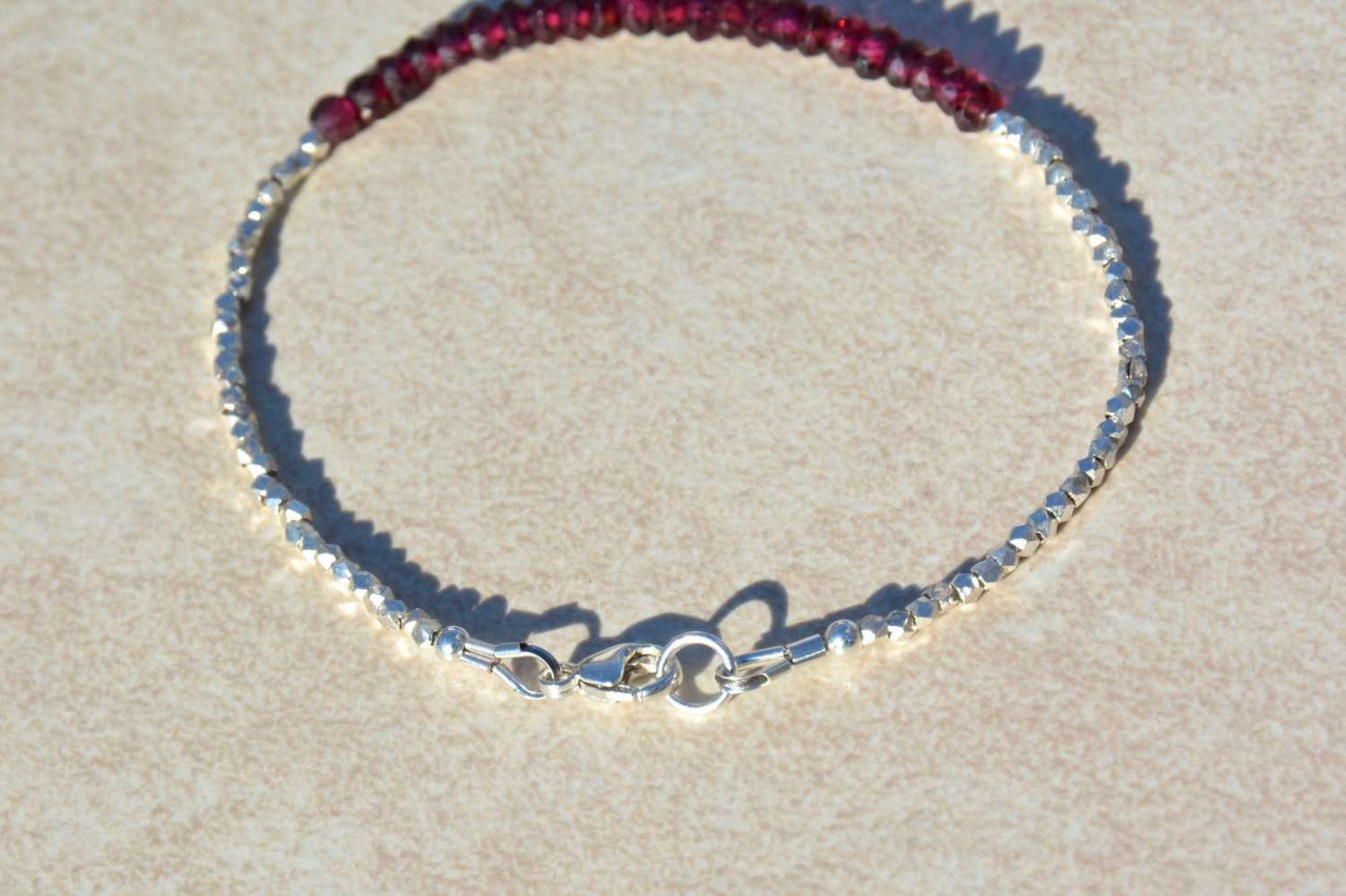 Garnet Beaded Bracelet with Karen Hill Tribe Silver