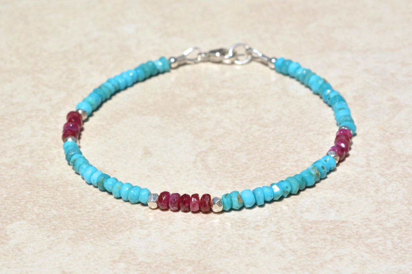 Turquoise and Ruby Beaded Bracelet