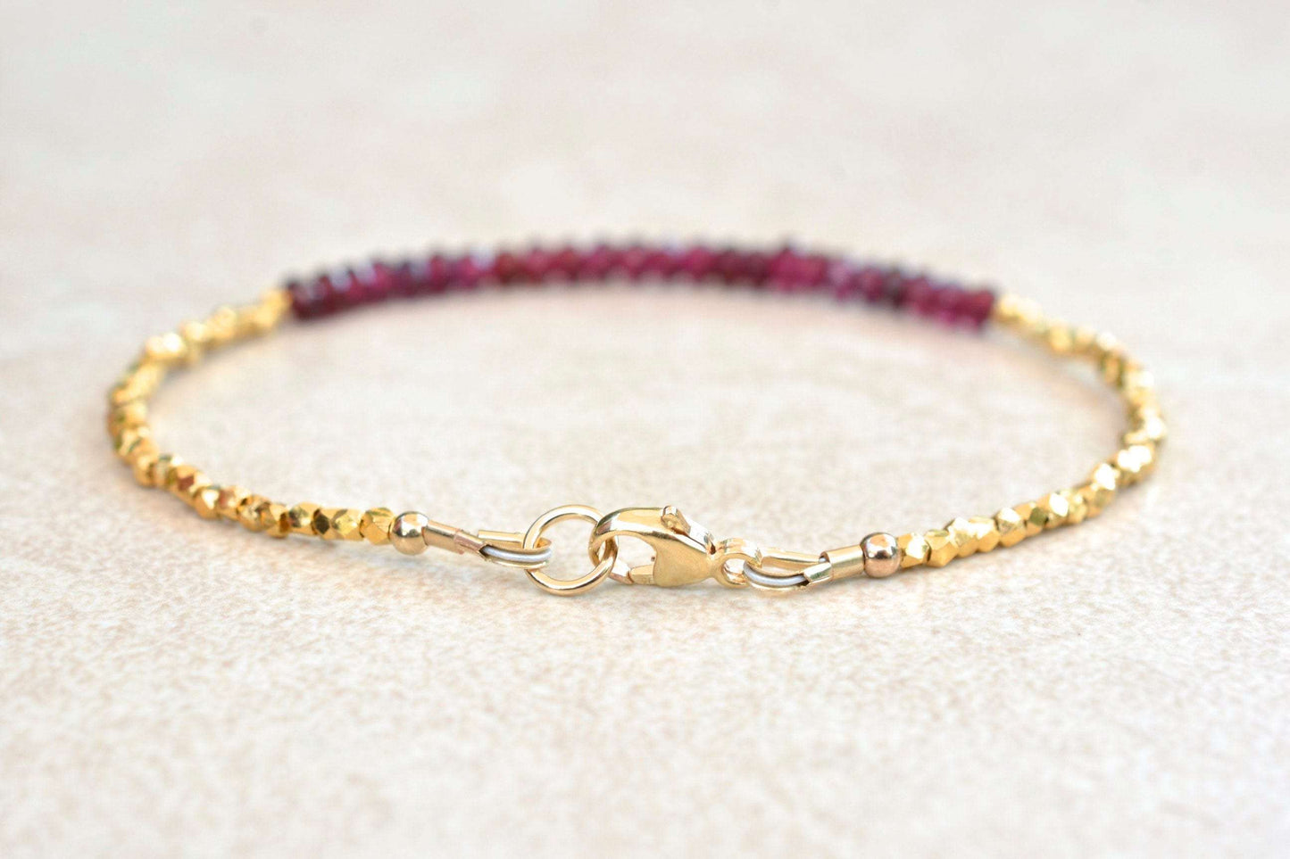 Beaded Garnet Gold Gemstone Bracelet