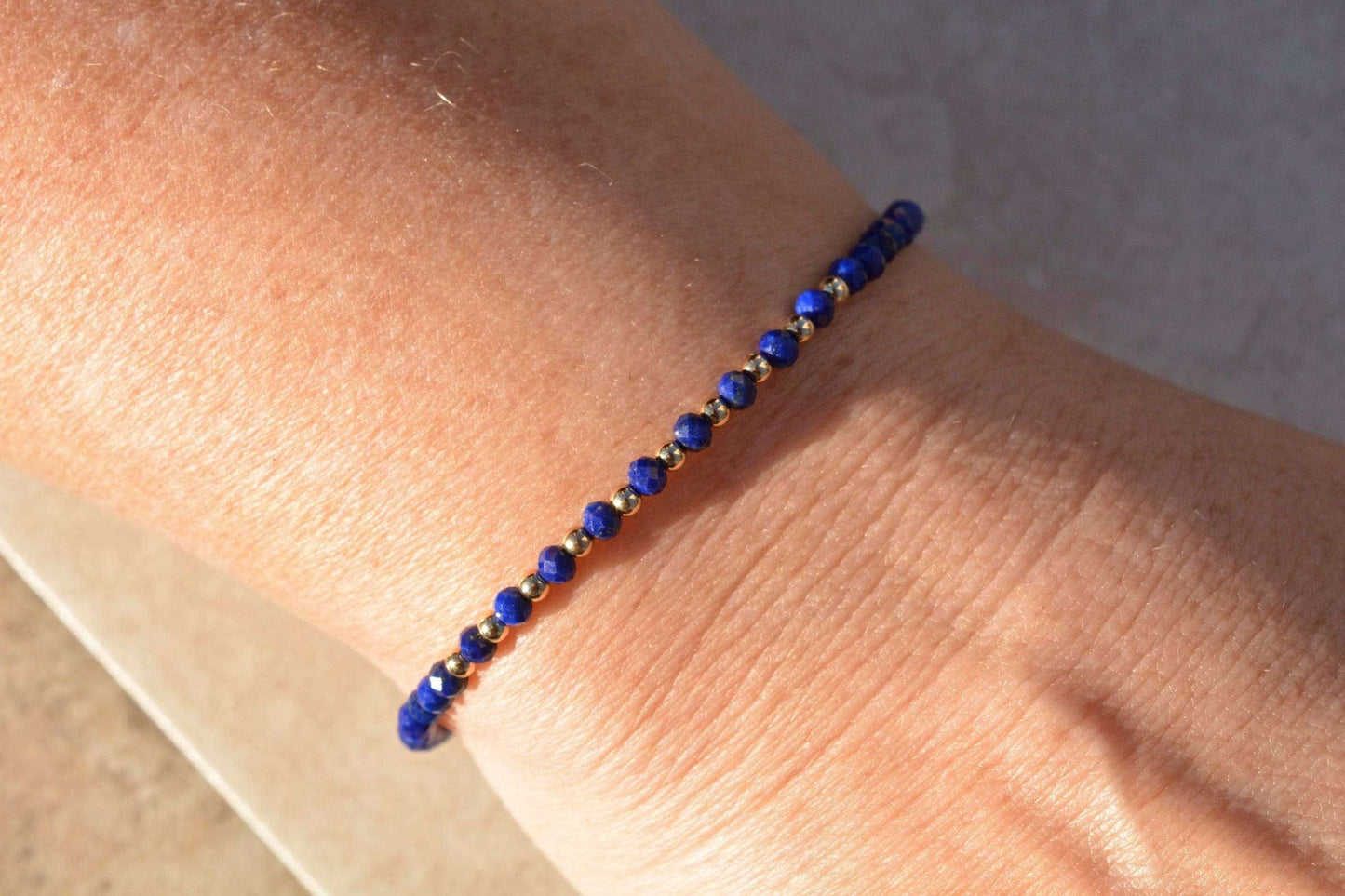 Lapis Beaded Gemstone Bracelet with Gold or Silver Finishing