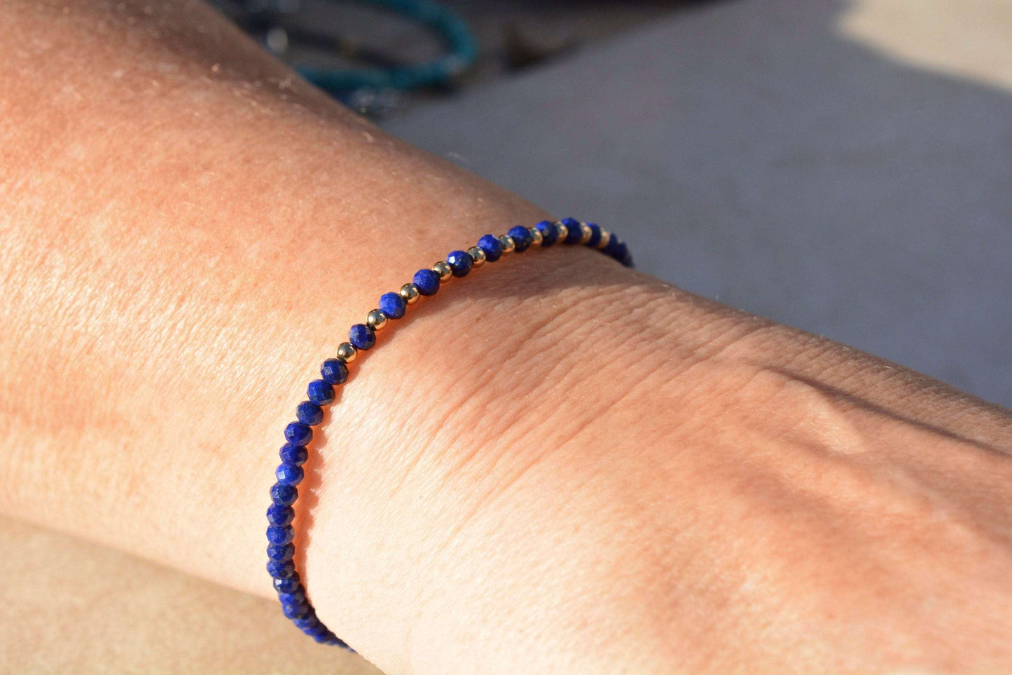 Lapis Beaded Gemstone Bracelet with Gold or Silver Finishing