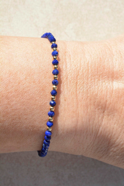 Lapis Beaded Gemstone Bracelet with Gold or Silver Finishing