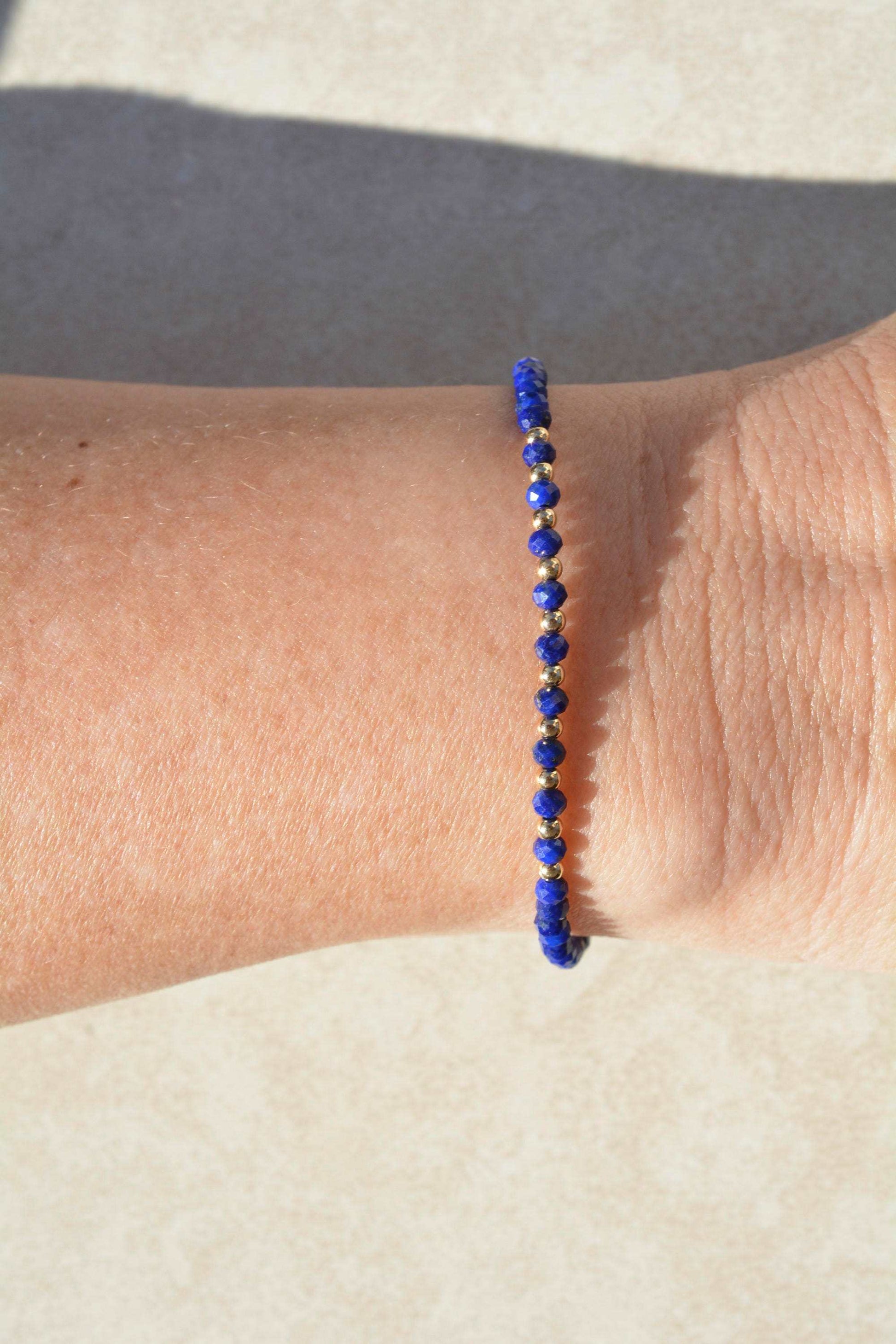 Lapis Beaded Gemstone Bracelet with Gold or Silver Finishing