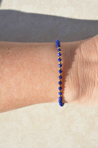 Lapis Beaded Gemstone Bracelet with Gold or Silver Finishing