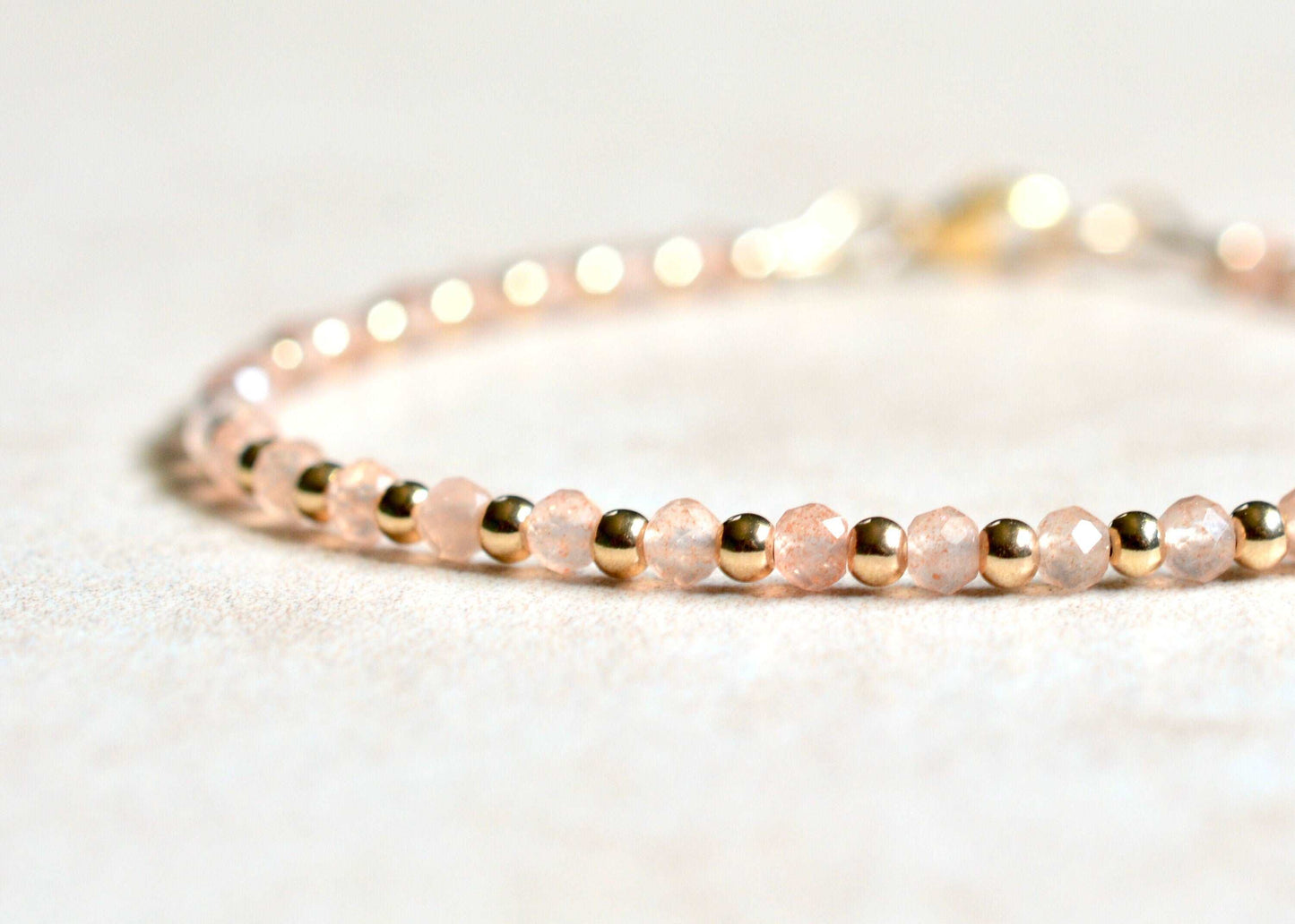 Peach Moonstone & Gold Beaded Bracelet - A June Birthstone Bracelet