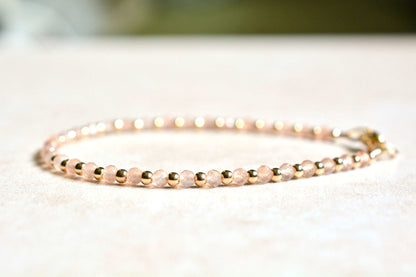 Peach Moonstone & Gold Beaded Bracelet - A June Birthstone Bracelet