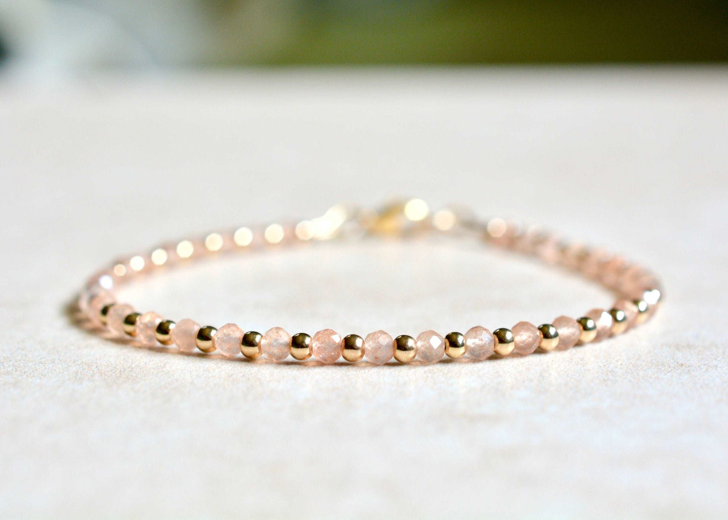 Peach Moonstone & Gold Beaded Bracelet - A June Birthstone Bracelet