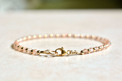 Peach Moonstone & Gold Beaded Bracelet - A June Birthstone Bracelet