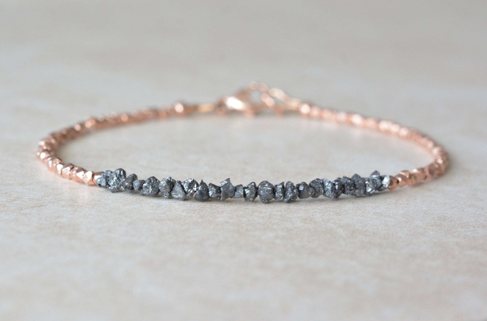 Black Diamond Bracelet with Rose Gold Beads