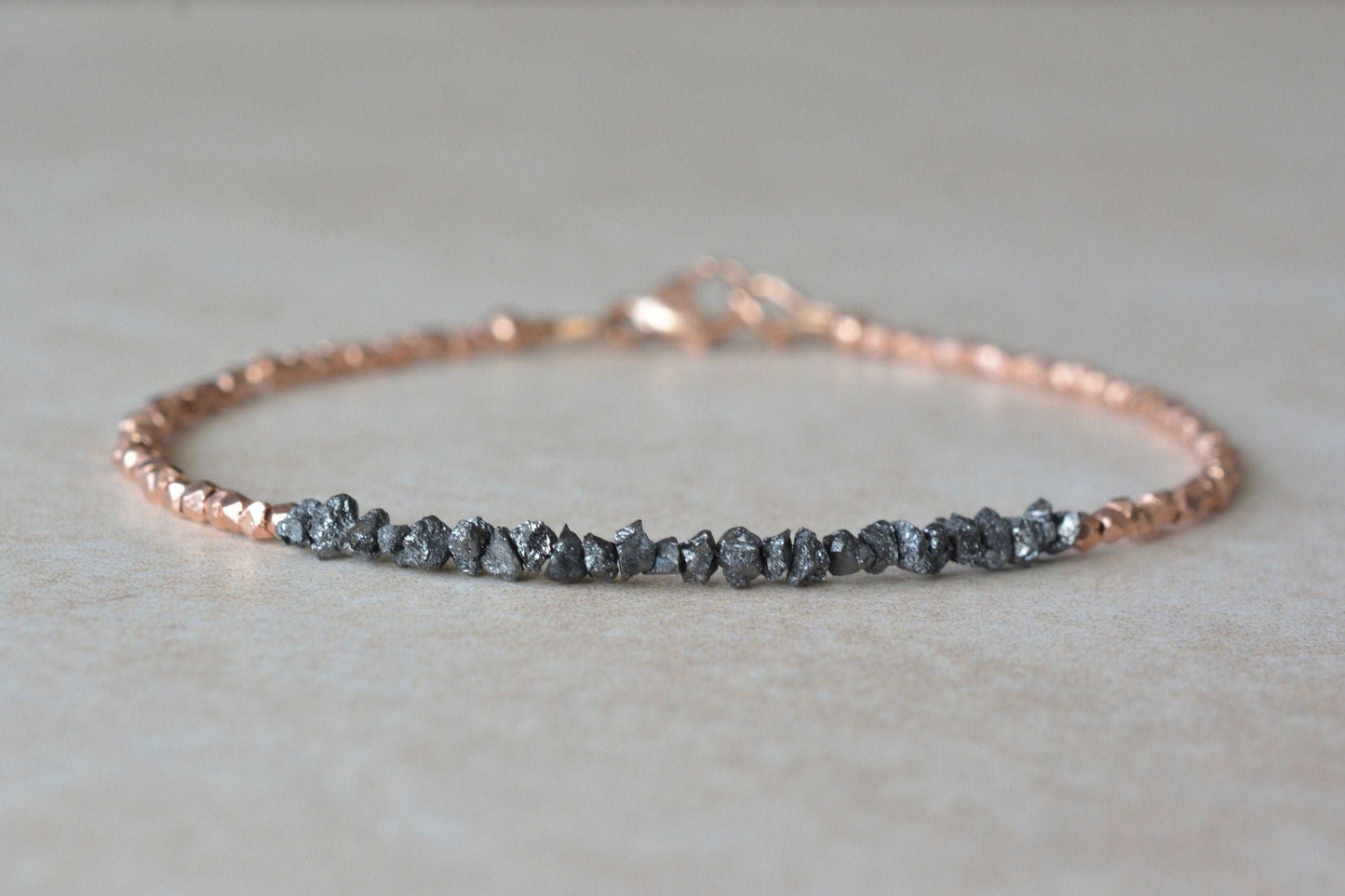 Black Diamond Bracelet with Rose Gold Beads