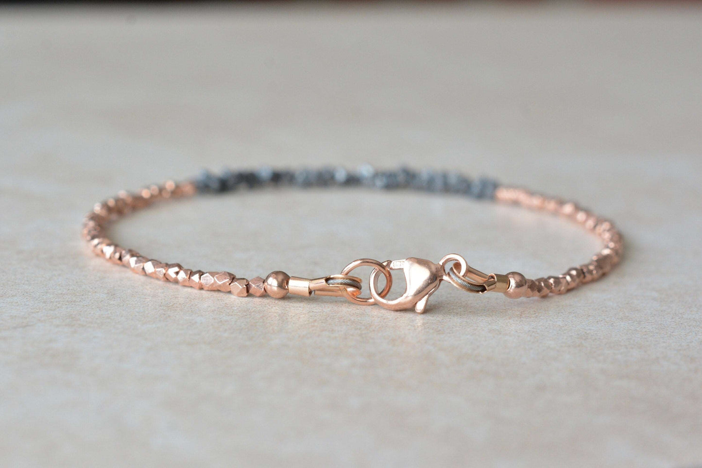 Black Diamond Bracelet with Rose Gold Beads