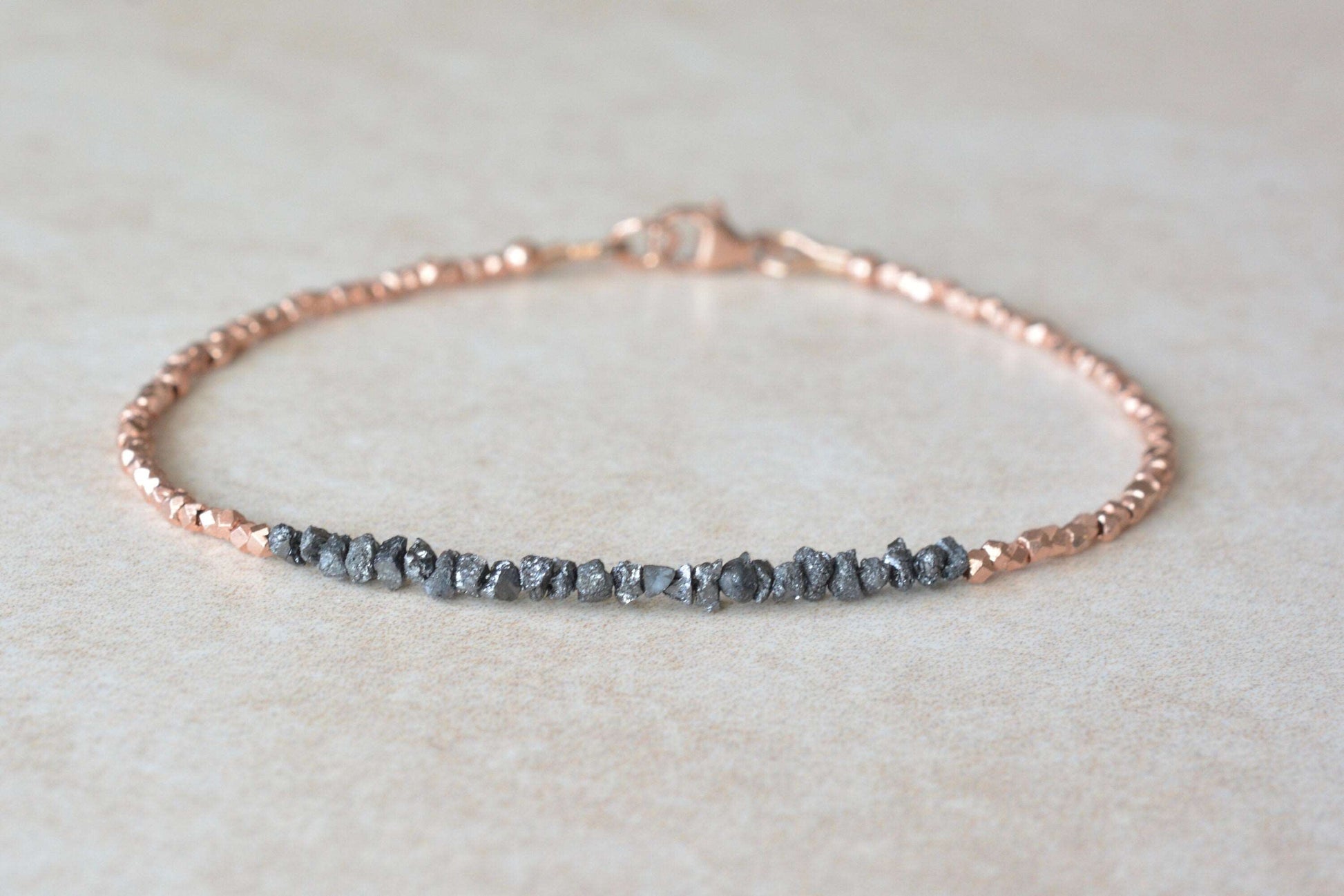 Black Diamond Bracelet with Rose Gold Beads