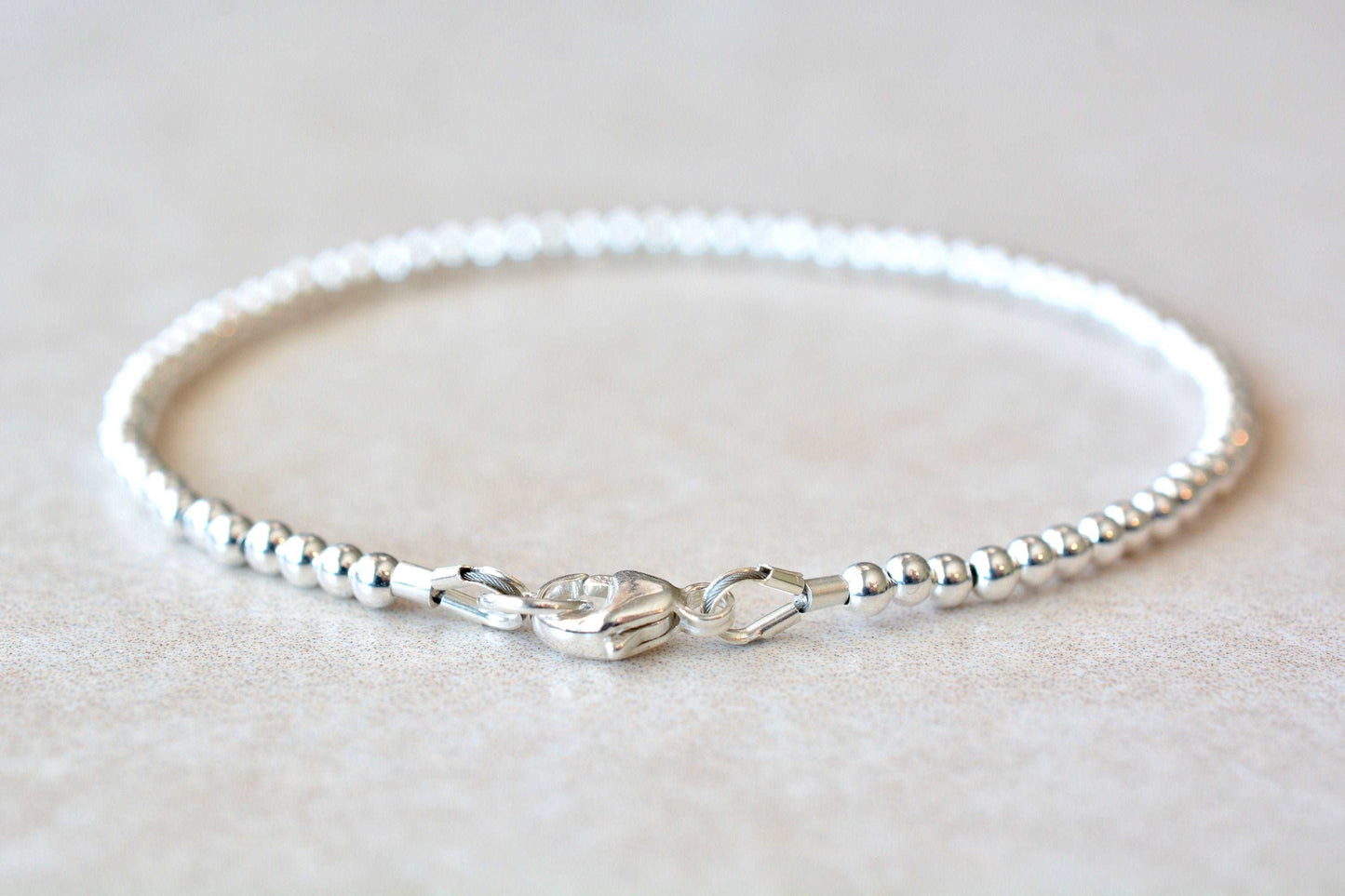 Sterling Silver Round Beaded Bracelet Back