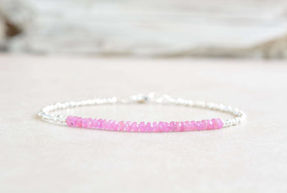 Pink Sapphire Beaded Silver Bracelet