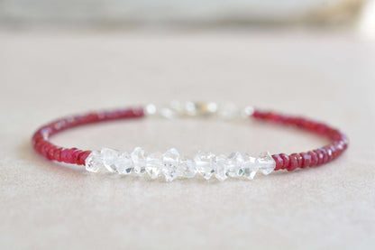 Herkimer Diamond Bracelet with Ruby Gemstones