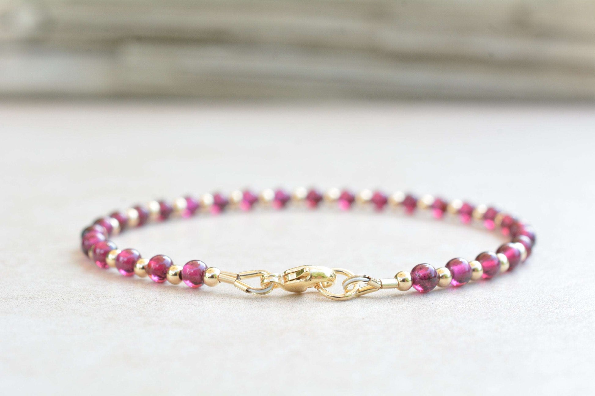 Garnet Gold Beaded Bracelet