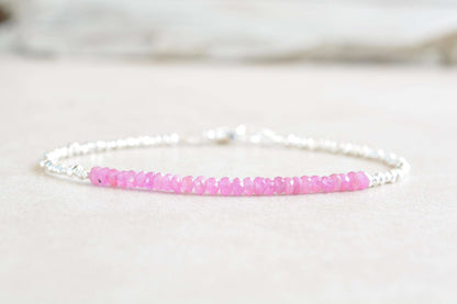 Pink Sapphire Beaded Silver Bracelet