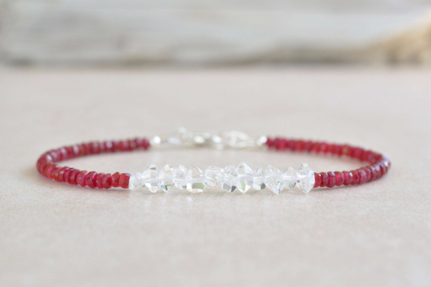 Herkimer Diamond Bracelet with Ruby Gemstones