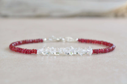 Herkimer Diamond Bracelet with Ruby Gemstones