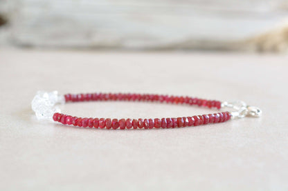 Herkimer Diamond Bracelet with Ruby Gemstones