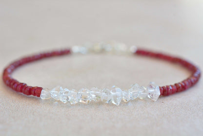 Herkimer Diamond Bracelet with Ruby Gemstones