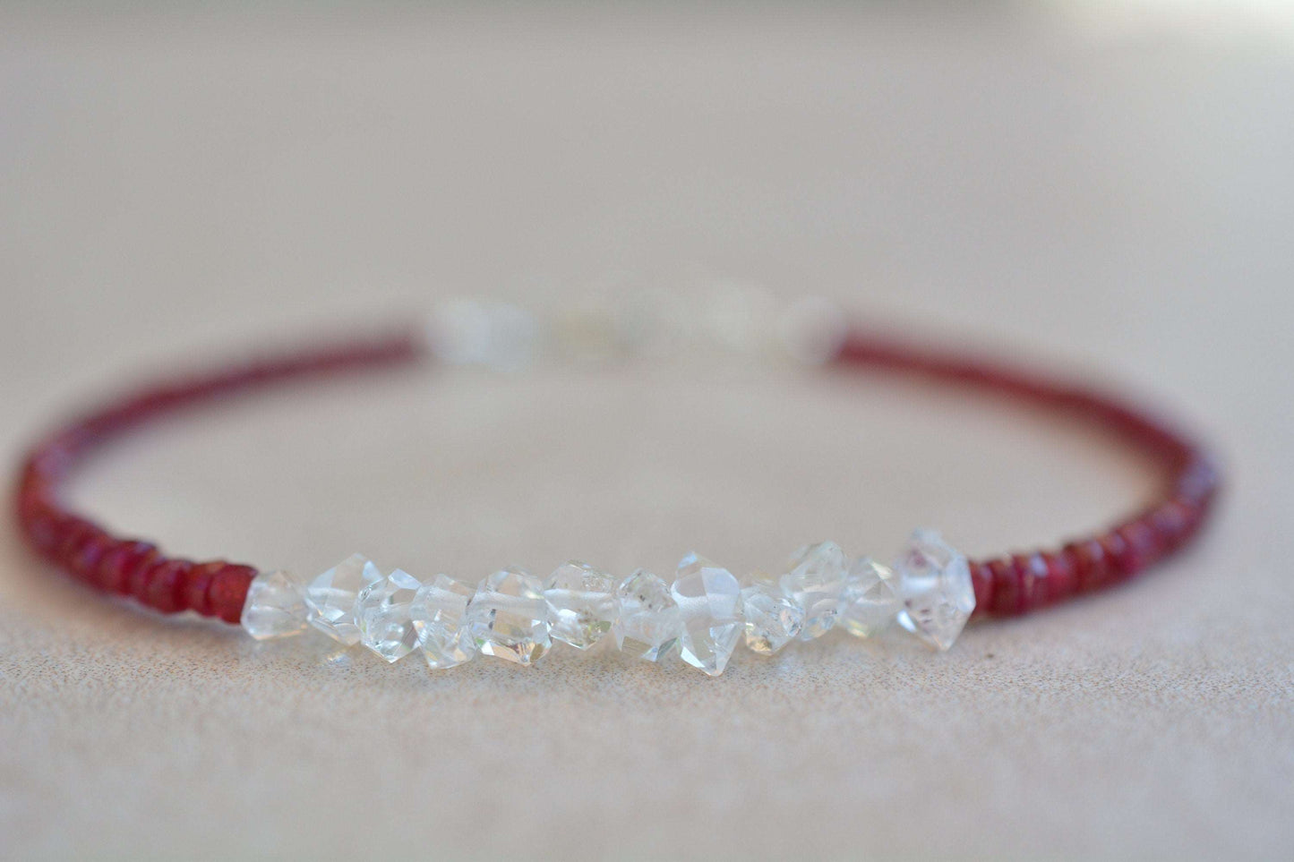 Herkimer Diamond Bracelet with Ruby Gemstones