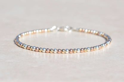 Rose Gold, Yellow Gold, and Sterling Silver Beaded Ball Bracelet