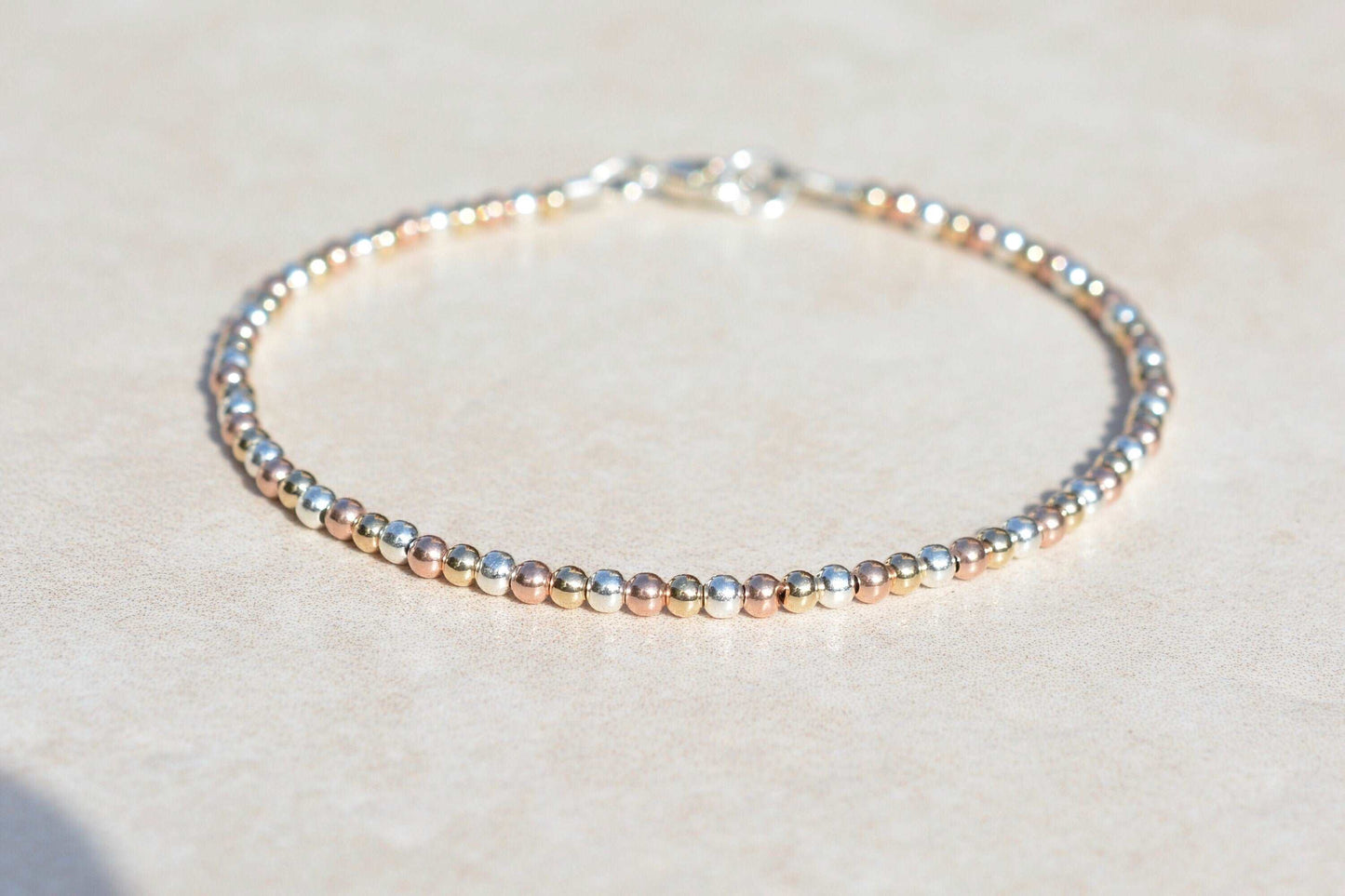 Rose Gold, Yellow Gold, and Sterling Silver Beaded Ball Bracelet