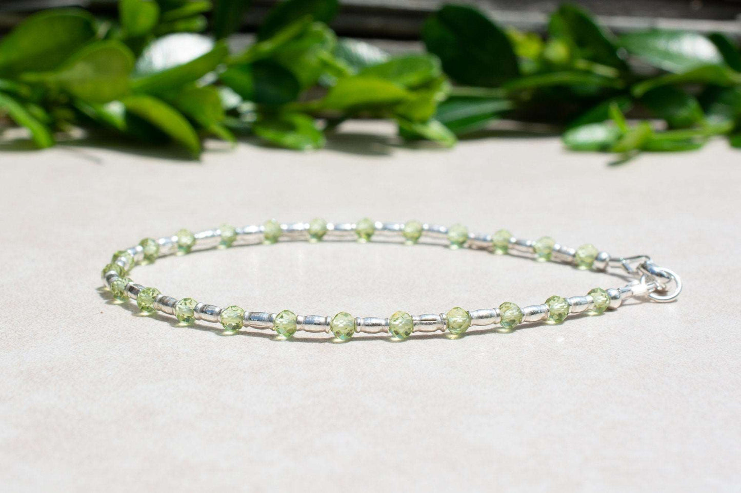 Peridot & Silver Beaded Gemstone Bracelet