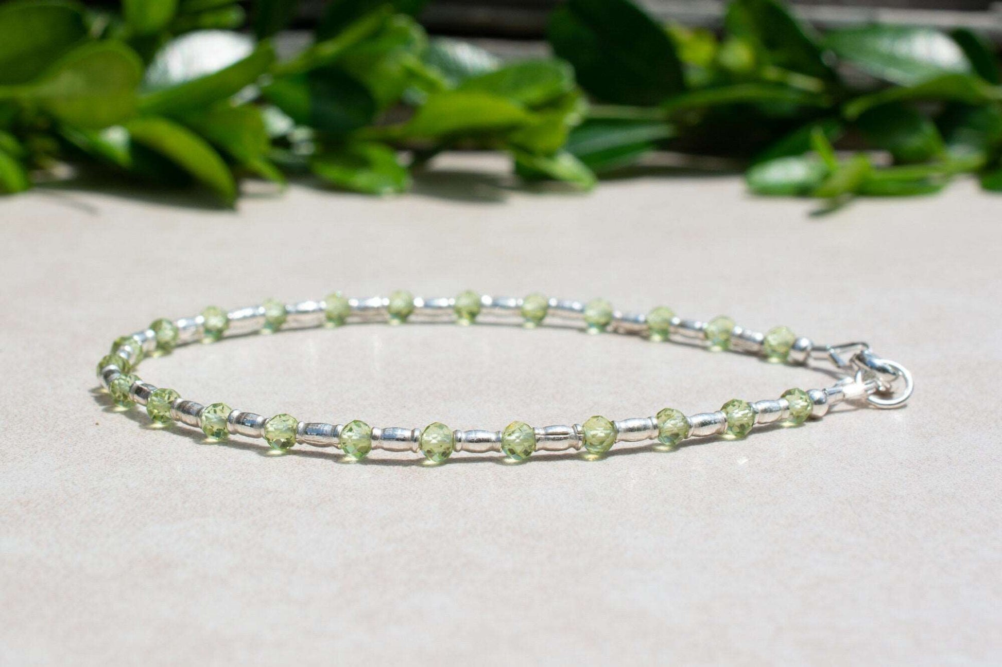 Peridot & Silver Beaded Gemstone Bracelet