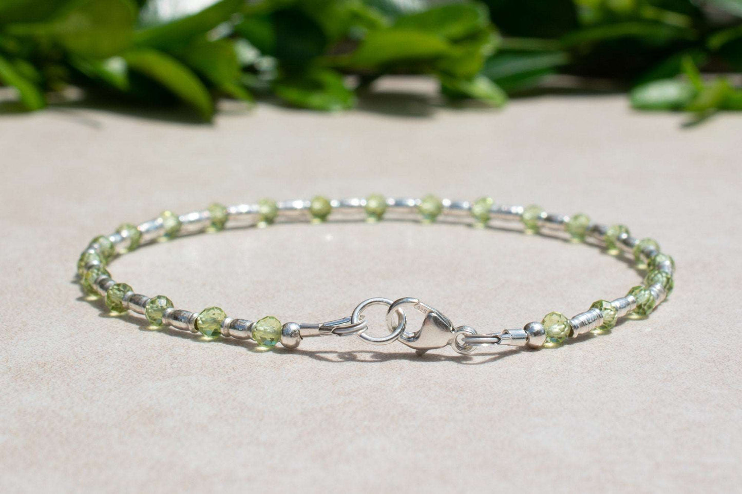 Peridot & Silver Beaded Gemstone Bracelet