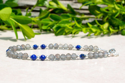 Labradorite & Lapis Beaded Bracelet with Sterling Silver or Gold