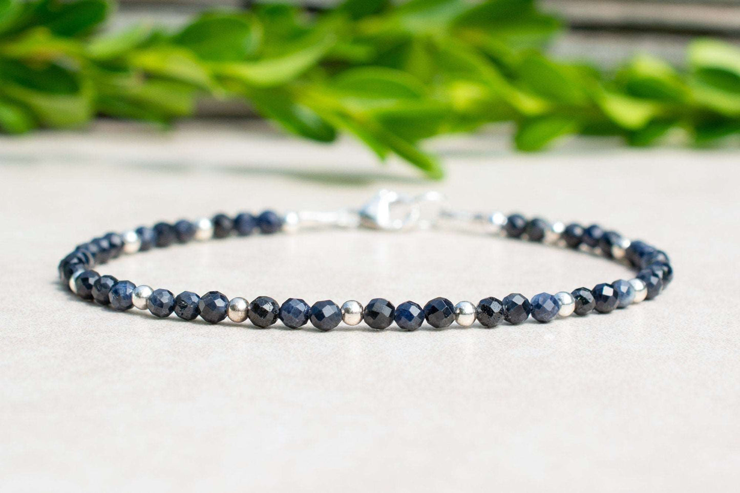 Blue Sapphire Beaded Bracelet | September Birthstone