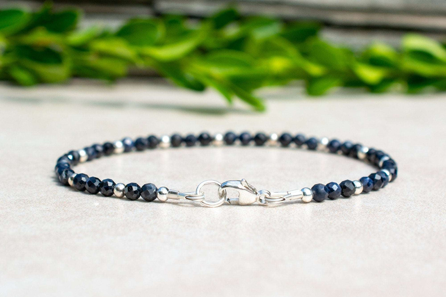 Blue Sapphire Beaded Bracelet | September Birthstone