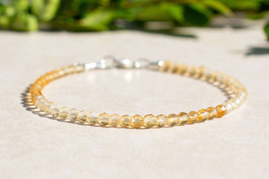 Citrine Shaded Gemstone Beaded Bracelet with Silver or Gold Clasp